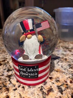 NWT Uncle Sam Gnome Snow Globe God Bless America Red White Blue July 4th